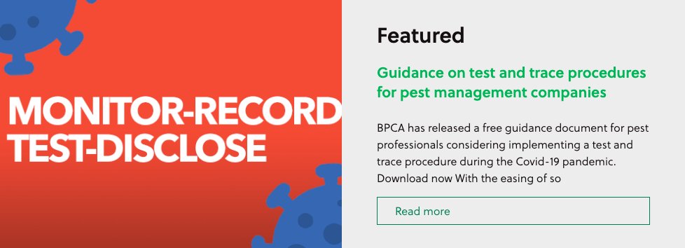 Guidance on test and trace procedures for pest management companies

BPCA has released a free guidance document for pest professionals considering implementing a test and trace procedure during the Covid-19 pandemic. Download now With the easing of so

bpca.org.uk/News-and-Blog/…