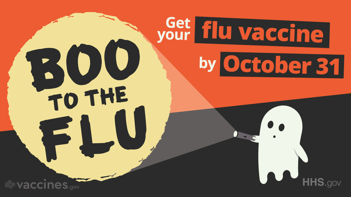 ncpublicschools's tweet photo. Ghost the flu and say boo! Keep it away with a flu vaccine today. Learn more and find a vaccine center near you - https://t.co/q4VFDBNQ2t. https://t.co/Bh9xeEOYCD