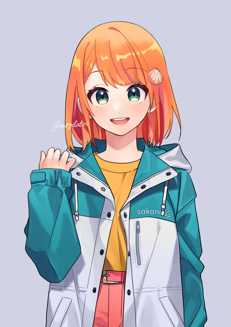 1girl solo jacket orange hair smile green eyes open mouth  illustration images