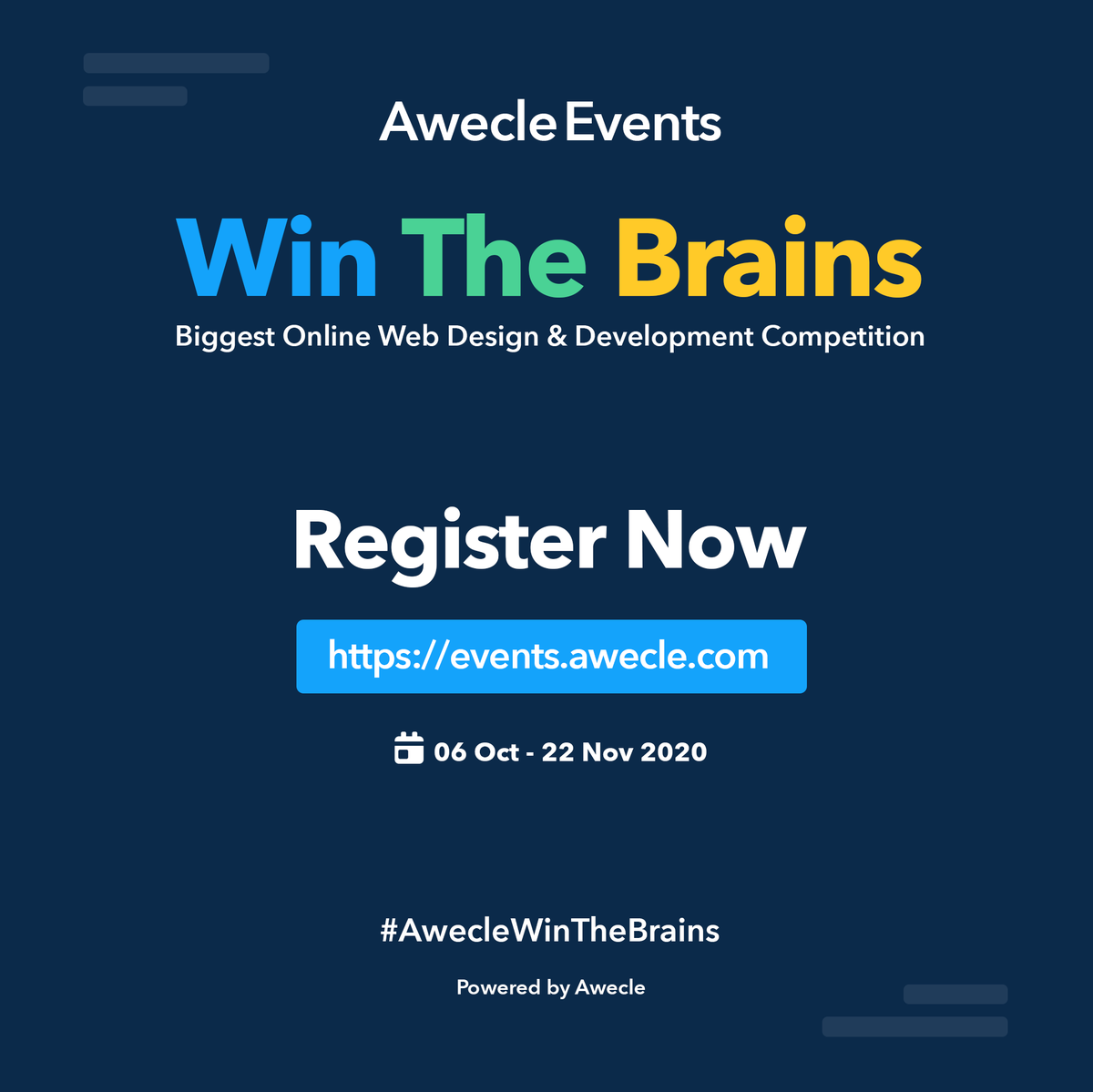 awecle's tweet photo. The Most Expected Event Is Here! 🚀

"WinTheBrains"
Biggest Online Web Design &amp; Development

Register now → https://t.co/rKJw4t43nh

#AwecleWinTheBrains https://t.co/n110vcyHPS