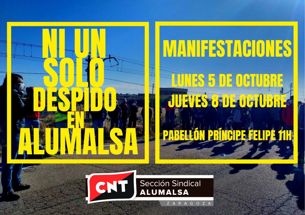 📢Este jueves 8 volvemos a salir a las calles para exigir #NiUnSoloDespidoEnAlumalsa.
No faltes! A las 11:00 en el principe felipe. ✊✊ #AlumalsaEnLucha