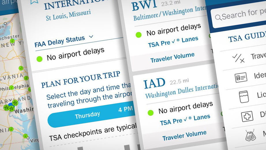 Multiple screenshots of the TSA app