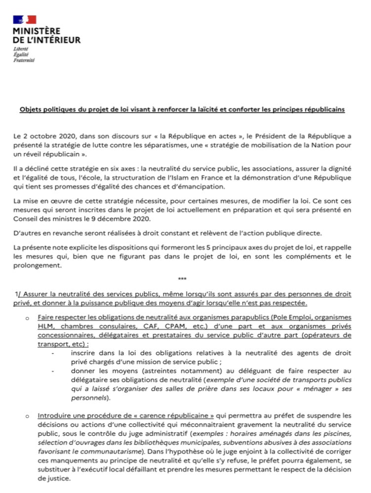 Gerald Darmanin On Twitter Voici Devoilees Les Premieres Dispositions Du Projet De Loi Qui Vise A Renforcer La Laicite Et Qui Permettra De Lutter Contre L Islamisme Radical Cc Marleneschiappa Https T Co Giehdrrhs1
