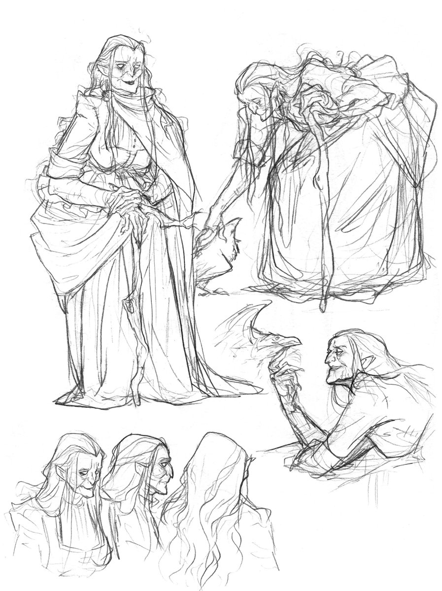 The witch in this piece is based loosely on Muma Pădurii of Romanian folklore - a forest dwelling crone who protects the woods and the creatures in it. She appears briefly in one of my upcoming projects ? Here are some of my character sketches of her 