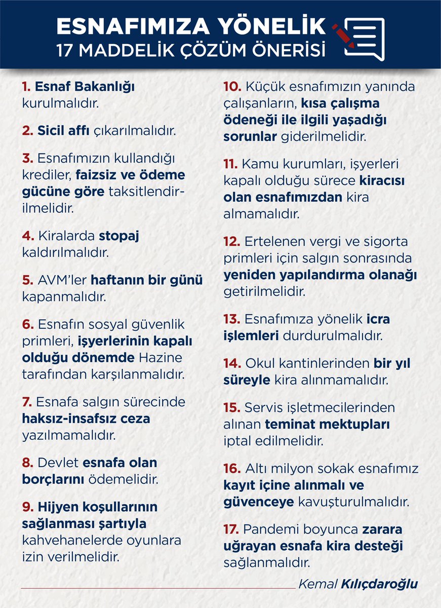 Esnafımıza yönelik 17 maddelik çözüm önerisi...