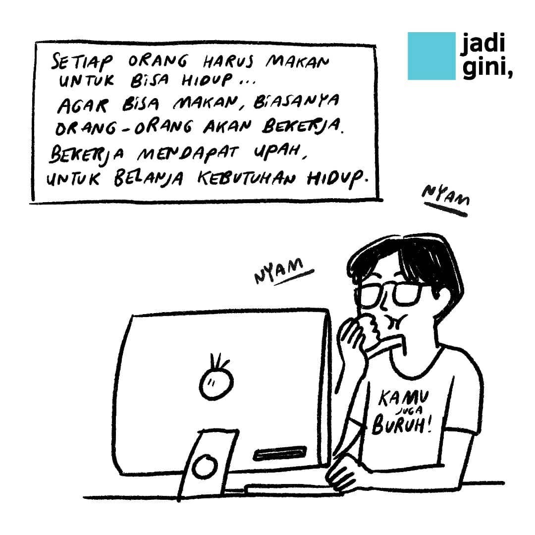 _jadigini's tweet photo. Tahun 2019 lalu kami membuat komik bersama @komikrukii mengenai wacana revisi Undang-Undang Ketenagakerjaan sebagai salah satu aturan yang "disapu" oleh RUU Cipta Kerja yang baru saja disahkan. 

Jadi gini ceritanya... https://t.co/zQNgdrkg0M