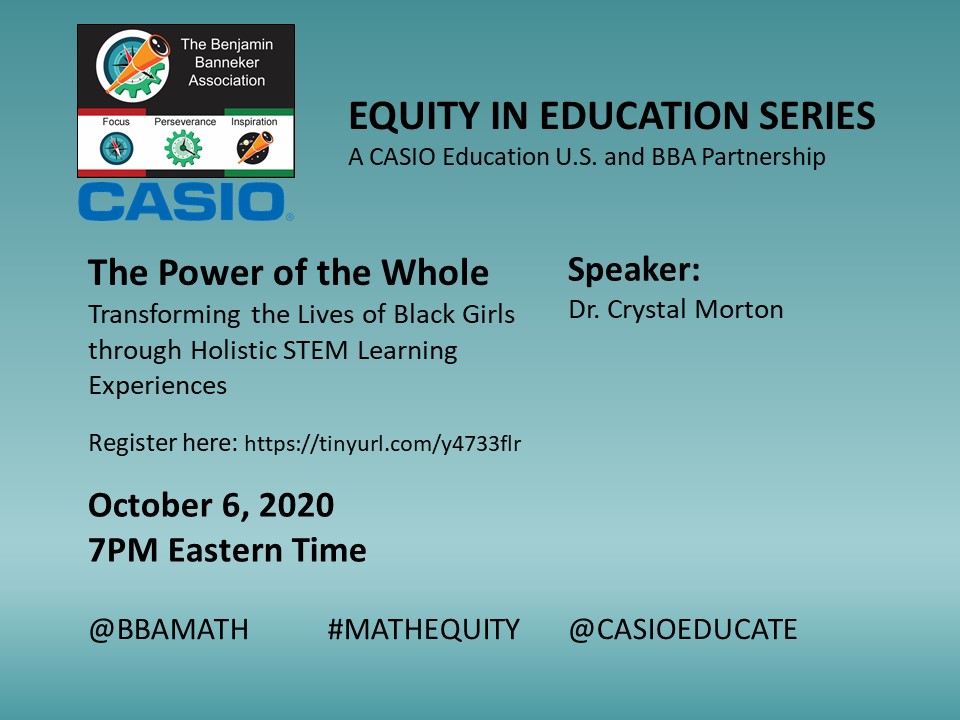 CasioEdTech's tweet photo. #STEM and
@DrHillMorton
TONIGHT!! Listen to #parents, caregives and scholars share the experiences of Girls STEM Institute and #rehumanizing #learning experiences
Register here: https://t.co/1MmVAew3Jv
@bbamath @todosmath #mathteachers #equitymath #equity in #education https://t.co/R8vZKCpw8i