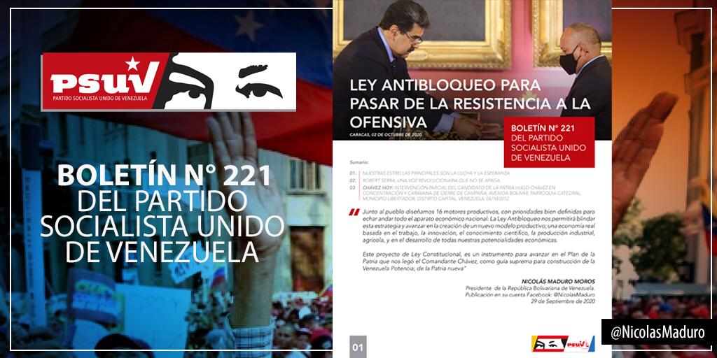 Esta semana la edición N° 221 del Boletín informativo del <a href="/PartidoPSUV/">PSUV</a>, viene con mi discurso presentado ante la Asamblea Nacional Constituyente sobre la Ley Constitucional Antibloqueo. ¡Leer y Compartir! ==> bit.ly/3jDXME8