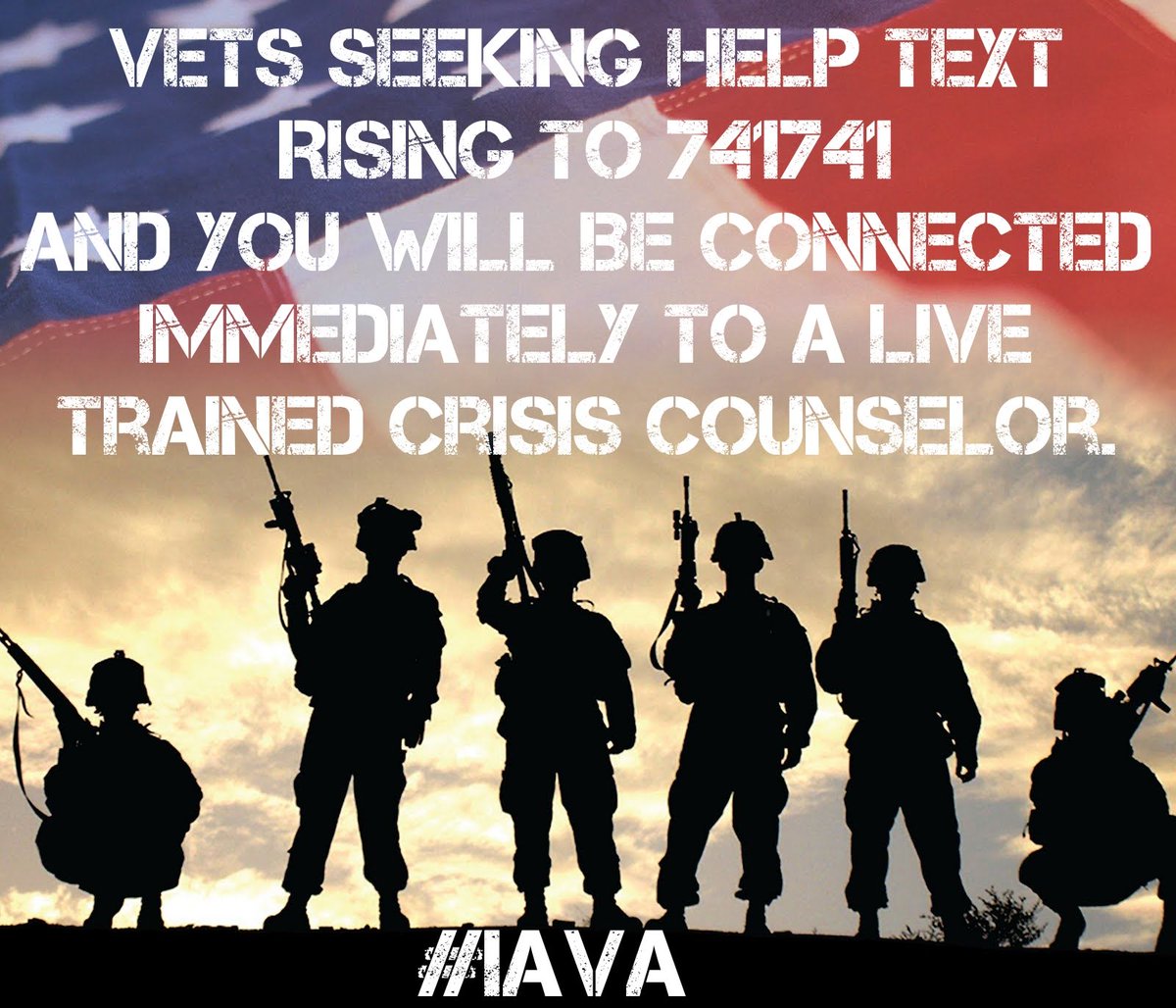 3/ Vets seeking help TextRISING to 741741and you will be connectedimmediately to a livetrained Crisis Counselor. #IAVA