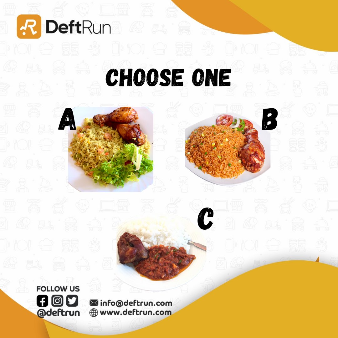 DeftRun's tweet photo. Where are my rice lovers?.. Warning!!!, you can only pick ONE.
#deftrun #deftrundelivery #portharcourt #food #nigerianfood #mouthwatering #rice #ricelovers #jollofrice #whiterice #friedrice #tempting #tummyneeds #foodies #foods #foodie #foody #foodlover https://t.co/XqTefI54e8