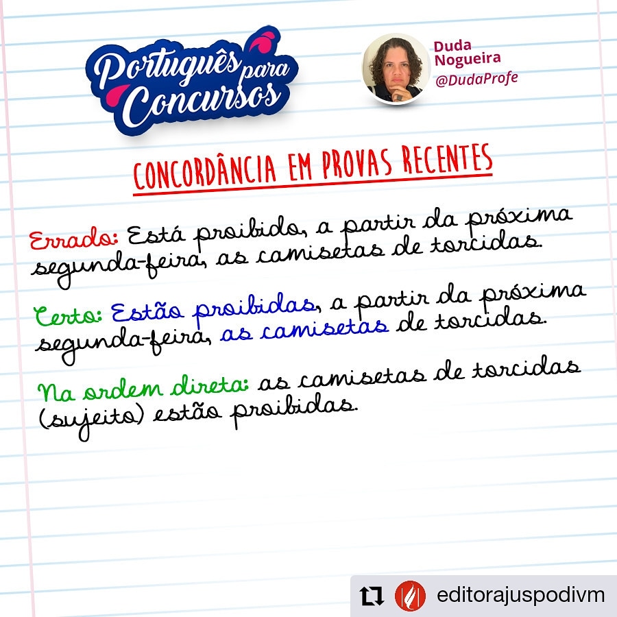 DudaProfe's tweet photo. Sempre coloque as orações na ordem direta para evitar erros.
👇
Sujeito + verbo + complemento verbal, ou predicativo, ou adjunto adverbial. 
⚠
Retire as intercalações.

#DudaProfe #DudaNogueira https://t.co/JoJjlV7Dyw
