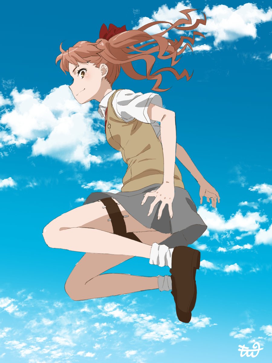 shirai kuroko 1girl tokiwadai school uniform school uniform solo midair twintails brown hair  illustration images