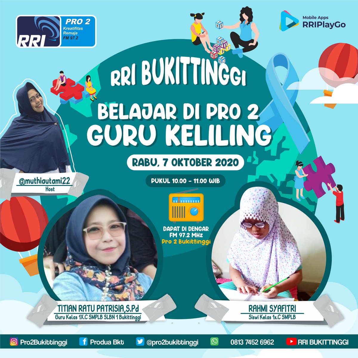 Yuk ikutin kita Belajar bersama Guru Keliling di PRO 2. Sebagai sarana untuk siswa-siswi berkebutuhan khusus yang semangat belajar, meski di masa pandemi saat ini. 
Jangan sampe ketinggalan ya..
.
#RRIBukittinggi #BelajarDiRRI #ProDuaSuaraKreatifitas #BelajarDiPro2GuruKeliling