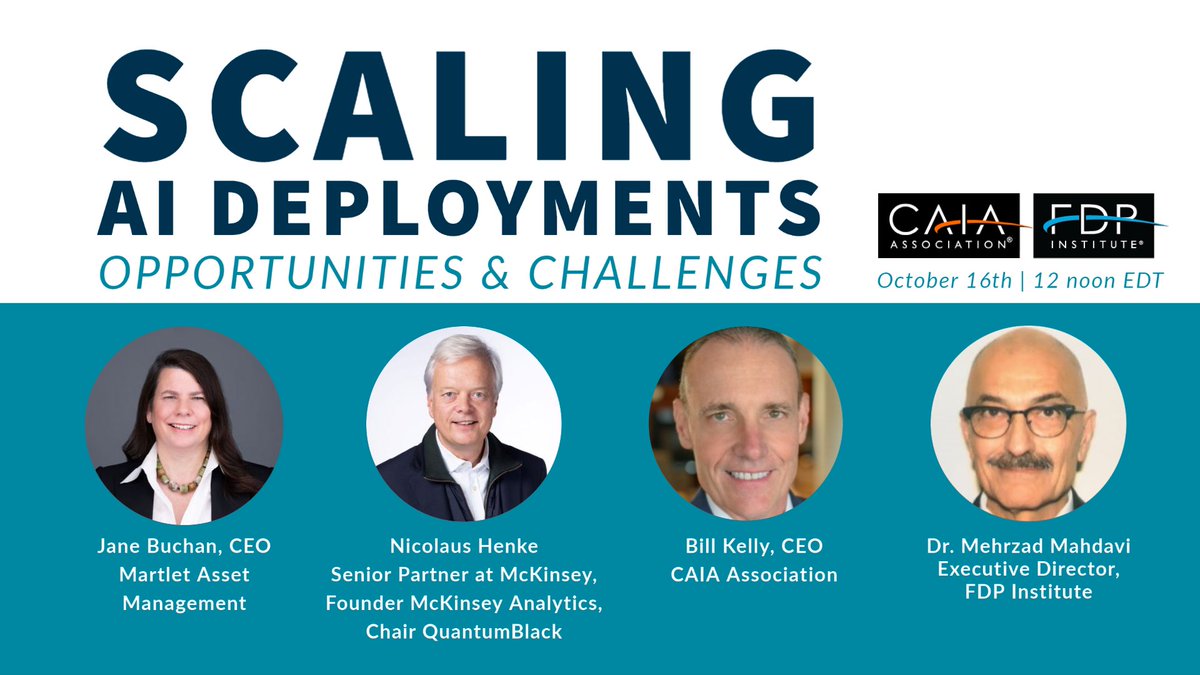 FDPbyCAIA's tweet image. #AI creates $10-15 trillion/year value add across industries. Nicolaus Henke, McKinsey & Co; Jane Buchan, Martlet Asset Management; Bill Kelly, CEO of CAIA & Dr. Mehrzad Mahdavi discuss scaling AI and machine learning into your organization.
bit.ly/2EHud5h