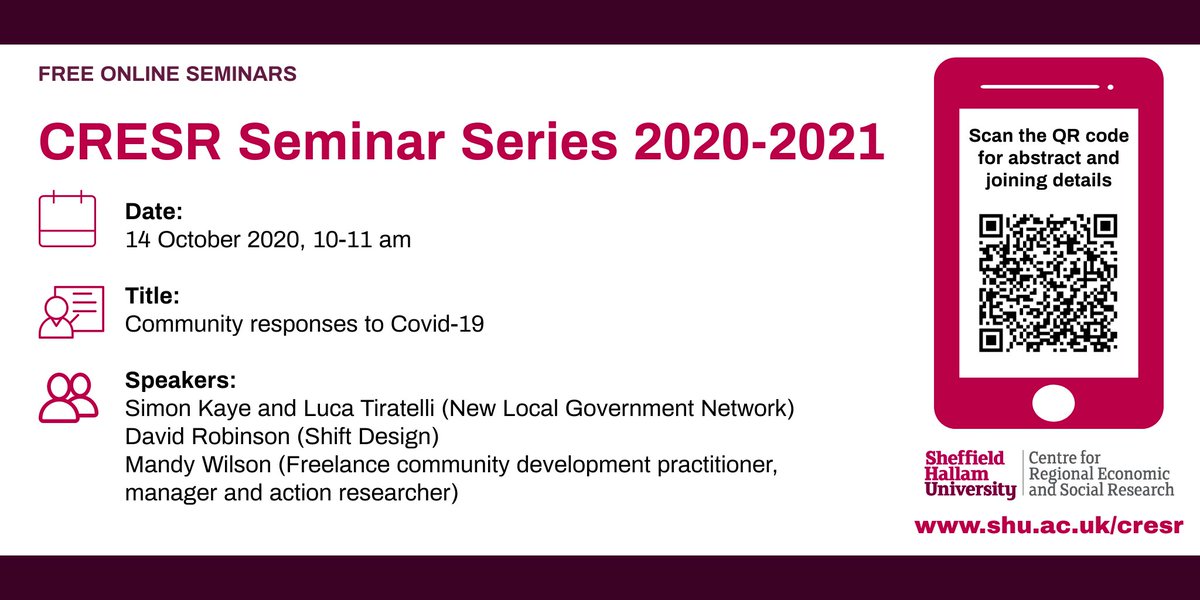 Join us for our first virtual CRESR Seminar of the 2020/21 Series, we hope to see you there!