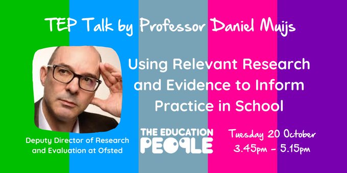 Quality school improvement is underpinned by the effective use of relevant evidence-based research.

Join us for our next TEP Talk with <a href="/ProfDanielMuijs/">Daniel Muijs</a> to explore how you can apply this practice in your school to achieve the best outcomes. bit.ly/33xALgp

#TEPTalks