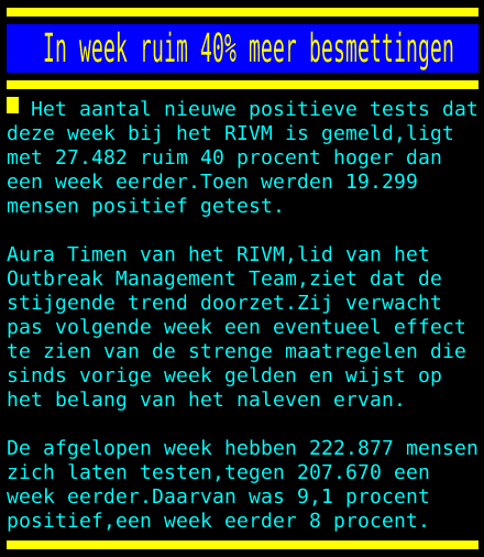 Teletekst's tweet photo. In week ruim 40% meer besmettingen https://t.co/4ii71msdDS