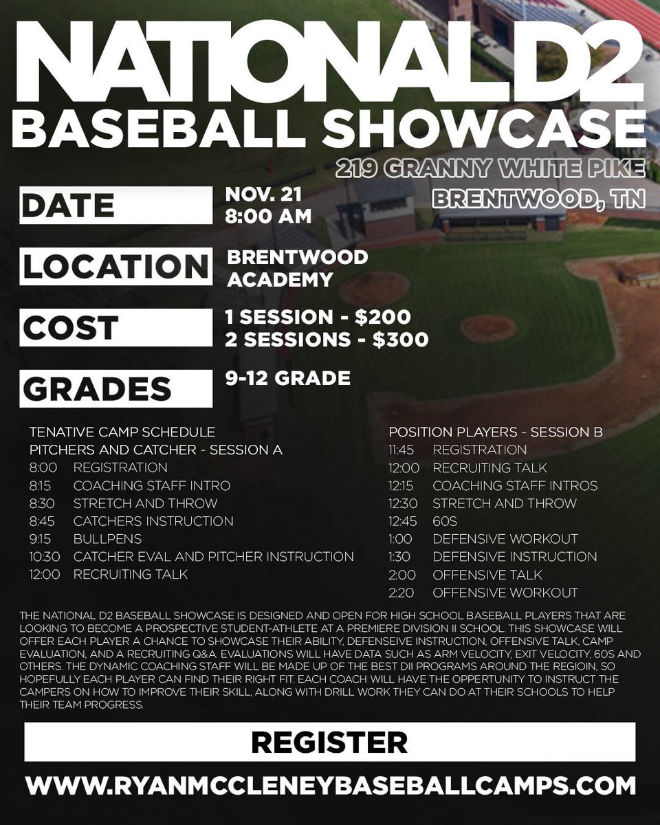 D2BsblShowcase's tweet photo. Our final event for 2020 will be taking place at Brentwood Academy in Brentwood, Tennessee. This showcase will take place on November 21st. Schools in attendance will be announced soon! Details are below! https://t.co/Xf8dVUZV9t