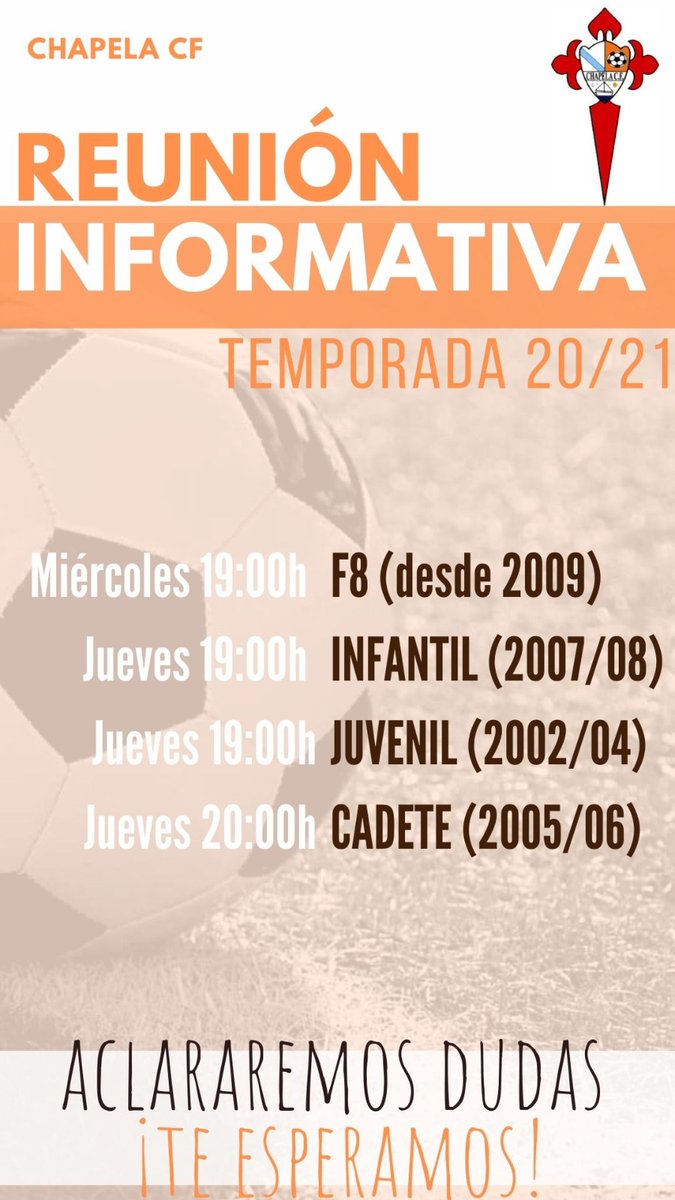 chapelacf's tweet photo. Os esperamos a todos en el campo de futbol del Chapela C.F. con el fin de informar sobre toda la actualidad de inicio de entrenamientos, instalaciones, protocolo COVID y demás información 

#poryparalosniños #chapelacf https://t.co/Klsr4va3u5