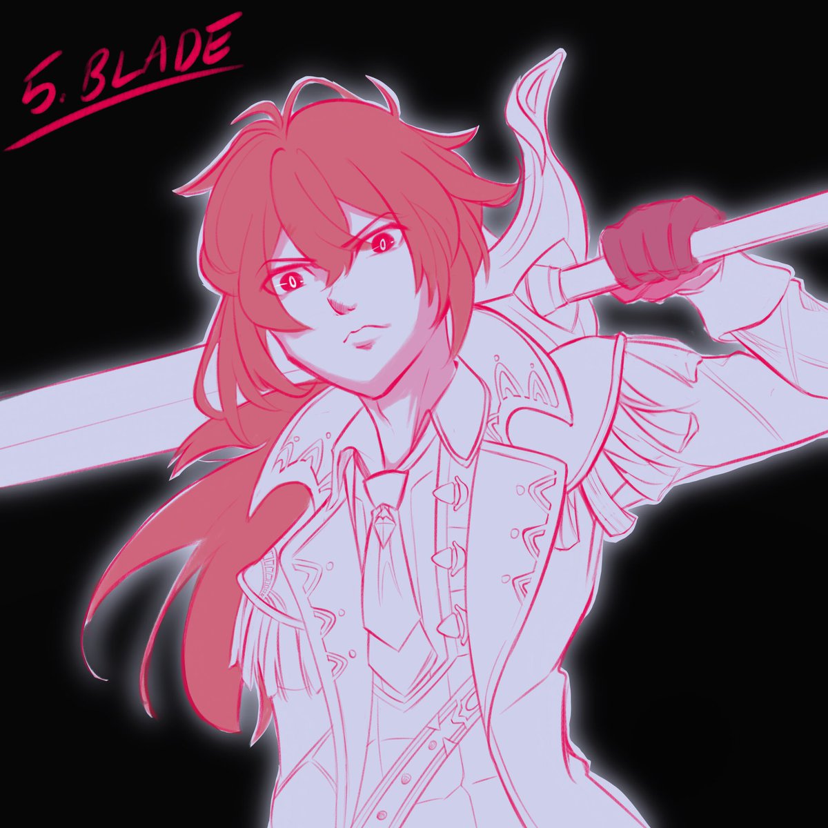 zBec_'s tweet photo. Drew Diluc coz I know I’m never pulling him 🥺 #Inktober day 5 (WIP) https://t.co/W6ZxImZriS