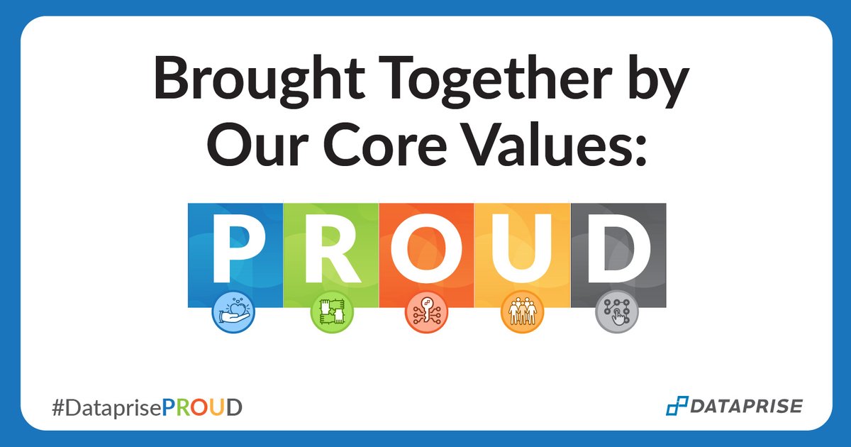 evanbrown88's tweet image. @Dataprise is excited to announce our NEW core values! We are #Dataprise #PROUD - stay tuned to find out what that means! 👍

#CoreValues #Vision #Mission