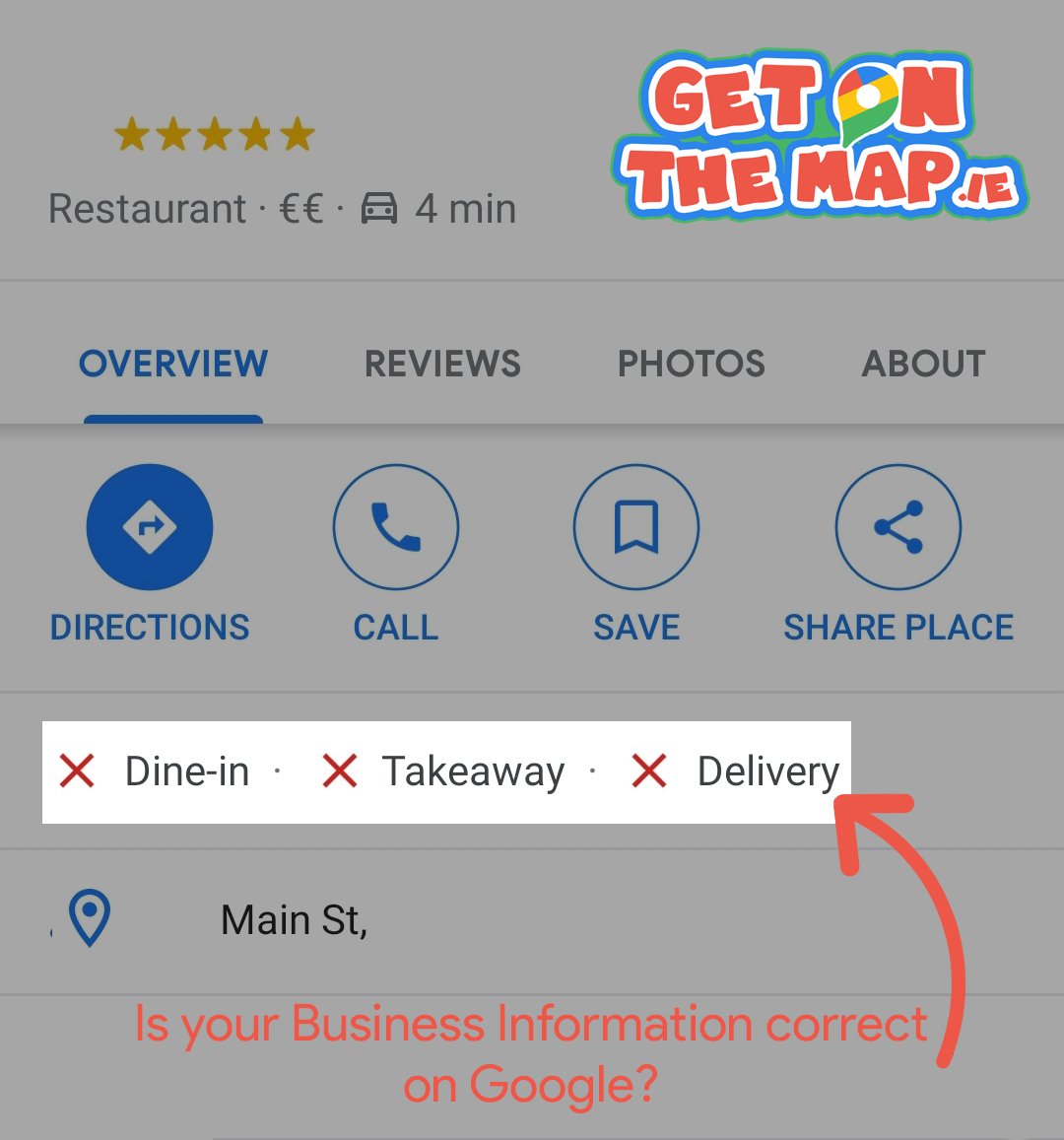 getonthemap_ie's tweet image. 🧑‍🍳 Cafe or Restaurant Owner?
Make sure your information is correct on #Google!!
Now, more than ever, it&apos;s important to have your business information correct on Google, including opening hours and dining options.