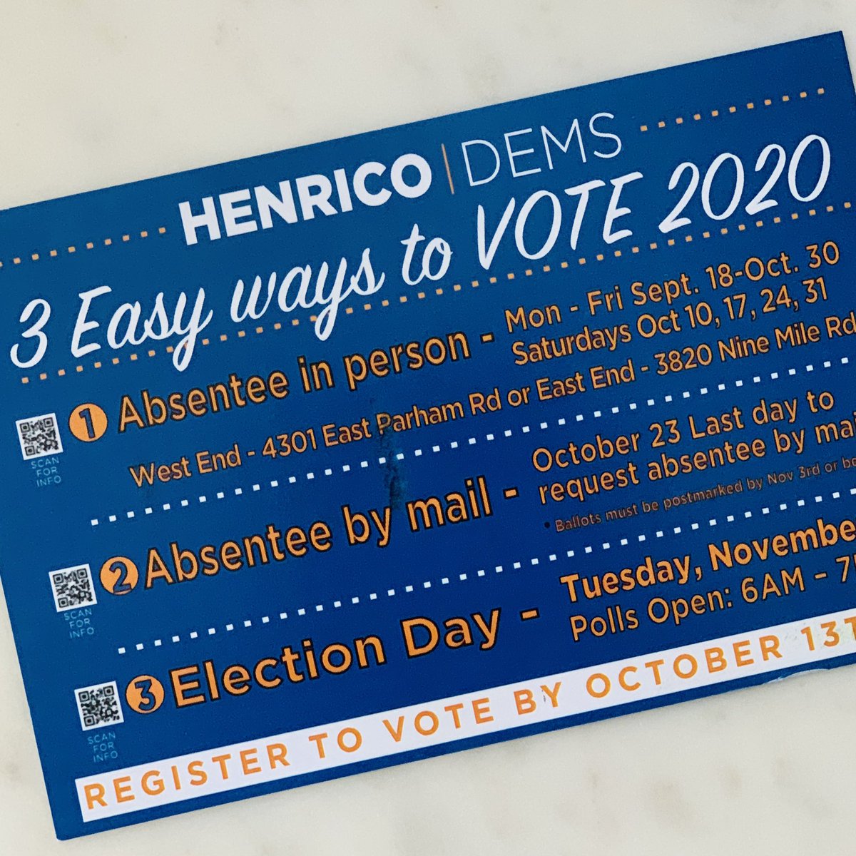 HenricoDems's tweet photo. Did you get our postcard⁉️
Keep your eyes out for our mailer with helpful voting information. 👀
Share with friends, make a plan and #VOTE ‼️
#EarlyVoteVA #GOTV #Election2020 #ElectionDay #BlueWaveVA #TeamVA20 #VA04 #VA07 #BlueHenrico https://t.co/Qi2IuOHNLP