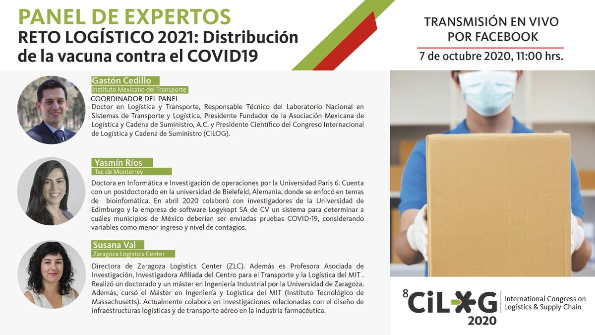 MexicoLogistico's tweet photo. La tecnología para garantizar la trazabilidad y el conocimiento logístico, serán dos elementos estratégicos para poder distribuir la vacuna contra el #COVID19.
Te invitamos a seguir #EnVivo, el panel de expertos que el #CiLOG2020 tiene preparado para ti ¡No te lo pierdas!👇 https://t.co/Ft8oorgFaK