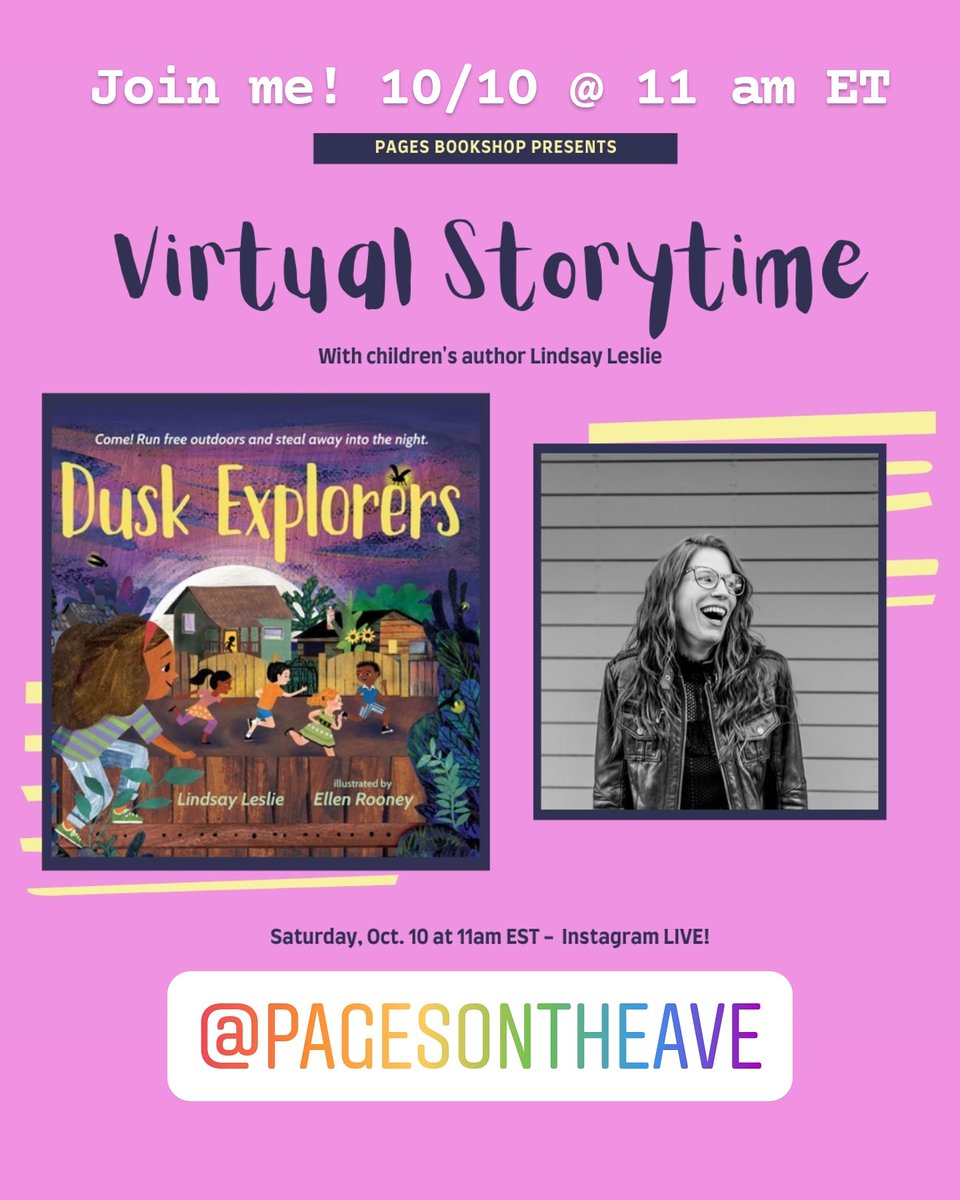 Lindsay Leslie (@lleslie) on Twitter photo Hop on by <a href="/PagesontheAve/">Pages Bookshop</a> Instagram this Saturday. I'll be reading DUSK EXPLORERS live. Bring the littles...let's explore! Hop on by <a href="/PagesontheAve/">Pages Bookshop</a> Instagram this Saturday. I'll be reading DUSK EXPLORERS live. Bring the littles...let's explore!