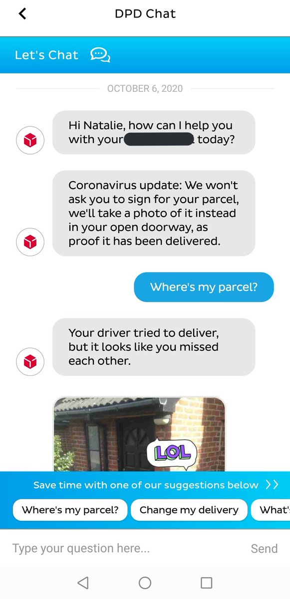 runnatalierun5's tweet photo. @DPDgroup_news hiya, can I have my parcel that I've sat waiting for please? Your driver went to the wrong address.

Also, £6 fee to call you is a bit extreme when you can't even deliver to the right house....

Was told I'd get a call back in 15 mins but that was over 30 mins ago https://t.co/bPbvuDe9VT