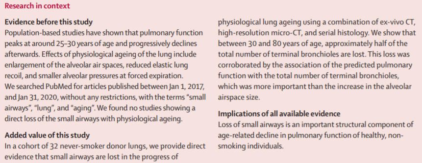 LancetRespirMed's tweet photo. NEW Research—Loss of terminal #bronchioles is an important structural component of age-related decline in #pulmonary function of healthy, non-smoking individuals

Study on small airway loss in the physiologically ageing lung from Prof Vanaudenaerde &amp; co https://t.co/9JtUnDozEN https://t.co/TX7W4QcOxG