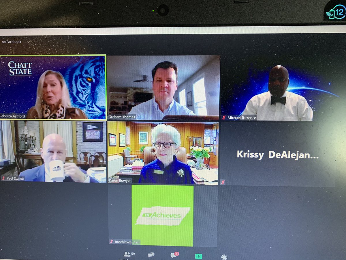 Graham_ThomasTN's tweet photo. Started the morning celebrating @tnAchieves 100,000 students enrolled with our partners @rashford0508, @pres_torrence, @KarenBowyer11 and @Paul_Stumb representing @ChattStateCC, @MotlowState, @DyersburgState and @CumberlandU! We cannot do this work without our college partners! https://t.co/TyzIK7N53P