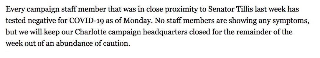 TeamTillis's tweet photo. An update on the health of our staff: 

#ncsen #ncpol https://t.co/dwDmfB7eHJ