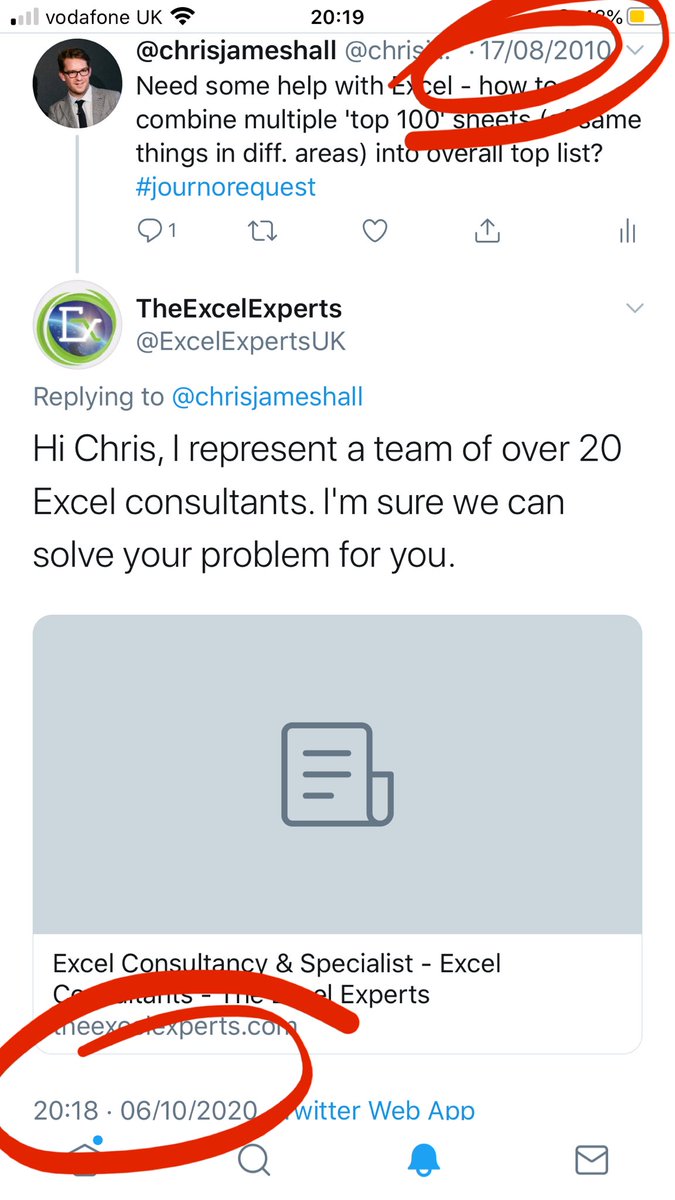 @chrisjameshall (@chrisjameshall) on Twitter photo I mean, thanks <a href="/ExcelExpertsUK/">The Excel Experts</a> for following up but I’m afraid the magazine infographic I was researching was published TEN YEARS AGO. Let’s catch up in 2030 if Twitter’s still going eh? I mean, thanks <a href="/ExcelExpertsUK/">The Excel Experts</a> for following up but I’m afraid the magazine infographic I was researching was published TEN YEARS AGO. Let’s catch up in 2030 if Twitter’s still going eh?