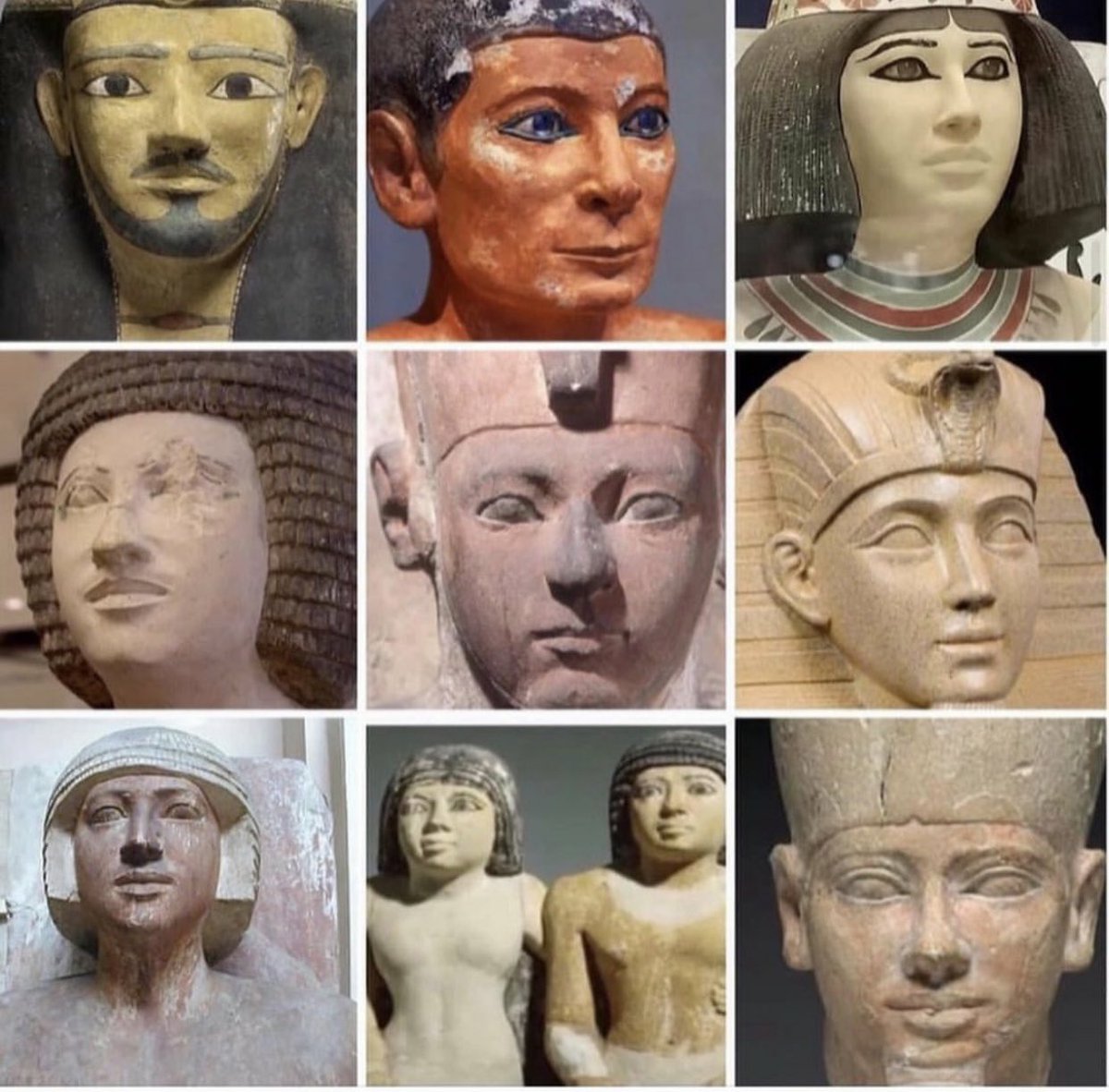 Here are egyptian statues and sculptures with the nose intact