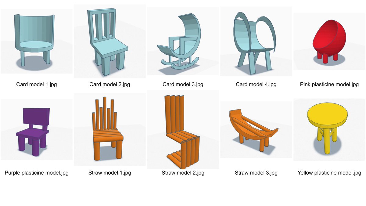 TRS_DesTech's tweet image. Another superb afternoon&apos;s work from our very talented technician. Plasticine, card and straw models. Now completed with simple #TinkerCAD examples. Perfect for KS3! #techniciansrule #chairdesign