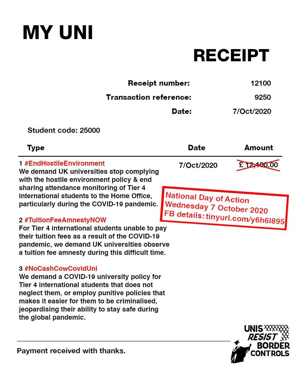 National Day of Action for International Students PROTEST TOOLKIT: facebook.com/events/1720198…

On WEDNESDAY 7 OCTOBER there are 3 things that you can do to demand #EndHostileEnvironment #TuitionFeeAmnestyNOW &amp; #NoCashCowCovidUni

View the PROTEST TOOLKIT &amp; get involved!