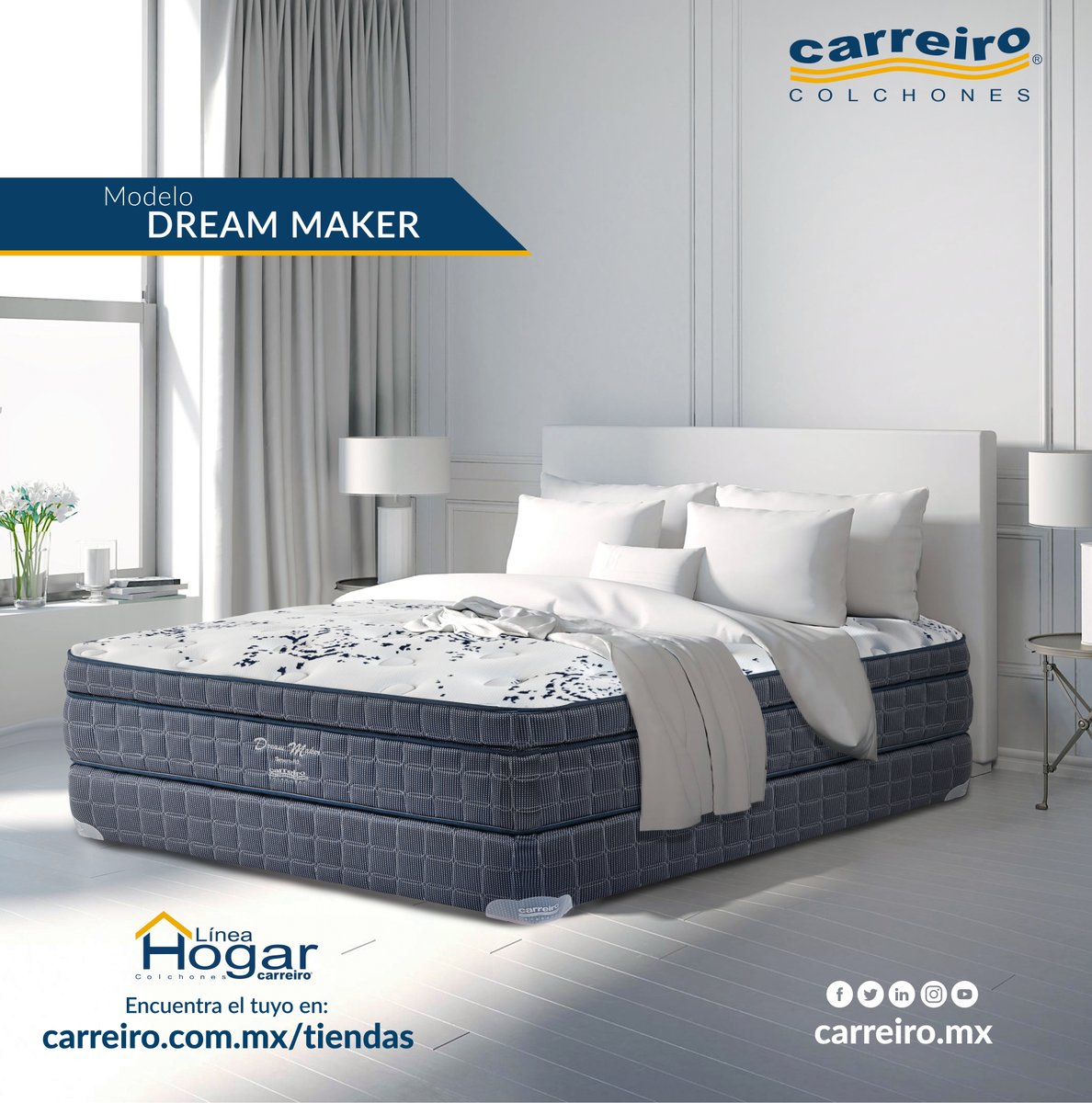ColchonCarreiro's tweet photo. Enamórate de su diseño y características; gracias a su Sistema de Descanso ( SOFT DREAM ) que te permitirá descansar de forma confortable, haciendo tus noches “únicas”.
.
Encuentra el tuyo en: https://t.co/K9viQQ5xCR
#DreamMaker #ColchonesCarreiro #LineaHogar #mattress https://t.co/eem7hOvOsP
