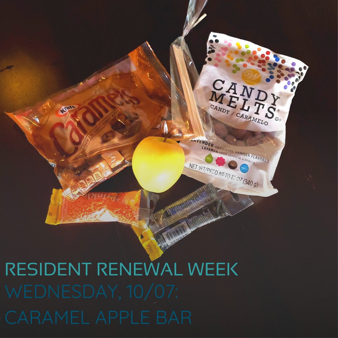 Resident Renewal Week continues!
Tomorrow (10/07) we are offering CARAMEL APPLE BAR kits!

We'll be taking reservations for these kits until 10pm tonight so be sure to reserve yours by emailing info@enclavenow.com!

Loving events like this? Renew your lease and stay with Enclave!