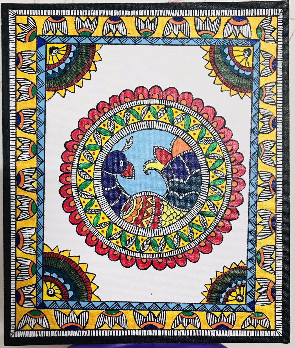 nehaadvik's tweet photo. First time tried canvas painting #madhubani #mithila #pattachitra #Odisha #JaiJagannath 🙏🏻🙏🏻 https://t.co/k2VeXl7k5f