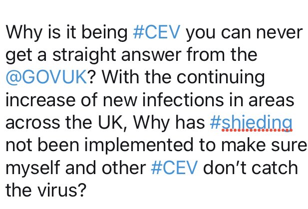 duncanjmhall's tweet photo. #CEV #shielding #iwanttolive #COVID19 #Covid_19 #Covid19UK #clinicallyextremelyvunerable  @GOVUK @DHSCgovuk @PHE_uk @BorisJohnson @MattHancock @CMO_England @BBCNews @itvnews https://t.co/Lq7iHXksxo