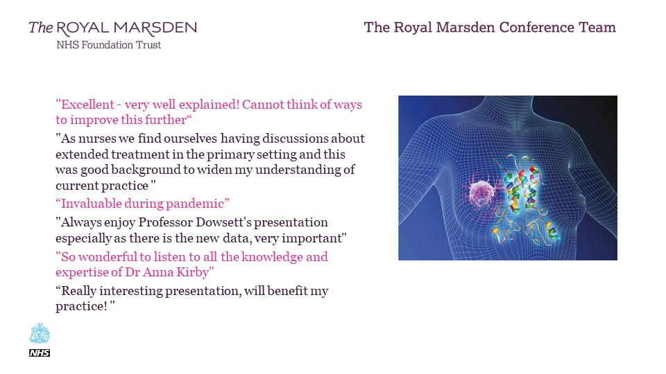 trmeducation's tweet photo. We received great feedback from our recent
#RMBreastCancerMeeting virtual event in association with @professorSteph7 @FionaMacNeill1 @RCPLondon
@royalmarsdenNHS We are delighted and hope to see you all soon!
#events #feedback #breastcancerconference #oncology https://t.co/Fm6tuyLqUl