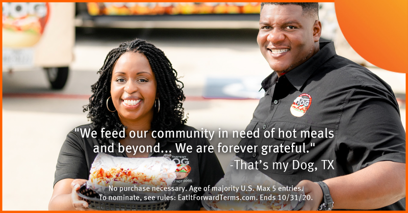 Discover's tweet photo. Thanks to your #EatItForward nominations, restaurants like @ThatsMyDogTMD have received $25K. Keep nominating your favorite Black-owned restaurants. Just tweet tagging them and @Discover with #EatItForward and #Sweepstakes