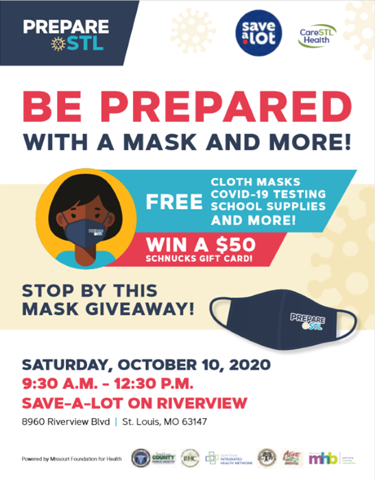 MentalHealthMO's tweet photo. If you are in St. Louis on Saturday stop by the Prepare STL event taking place from 9:30-12:30 at the Sav-A-Lot, 8960 Riverview Blvd.  Be Prepared with a free mask giveaway, COVID testing, and more.  https://t.co/NdfTAssCAP https://t.co/9E48wxzsXp
