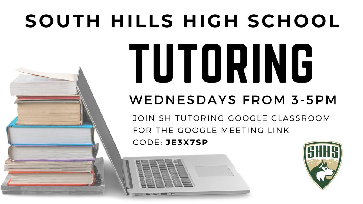 We are excited to share that South Hills will be offering tutoring on Wednesdays from 3-5pm 💻📚📝
Be sure to join the google classroom with code: JE3X7SP to access the google meet link!
