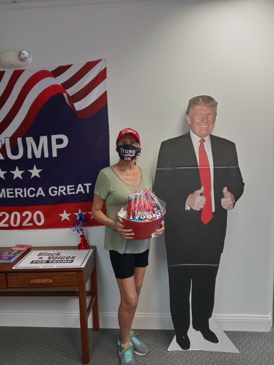 LauraCDuval's tweet photo. Jeannette, winner of the most calls for T24 during FWOA even being so sick from reaction to flu shot! Finally was able to come in to receive her gift basket! #LeadRight  #TurnDuvalRed https://t.co/TQ3YqJg5y6