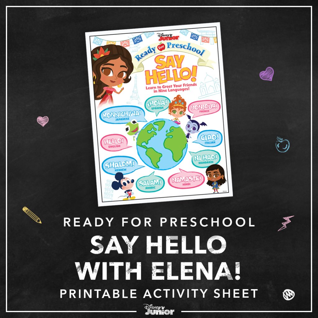 ElenaofAvalor's tweet image. Team up with #ElenaofAvalor and help your kids learn how to say “Hello” in 9 different languages! 🌎 Check out @DisneyJunior for the #ReadyforPreschool printable: di.sn/6017GF3iv