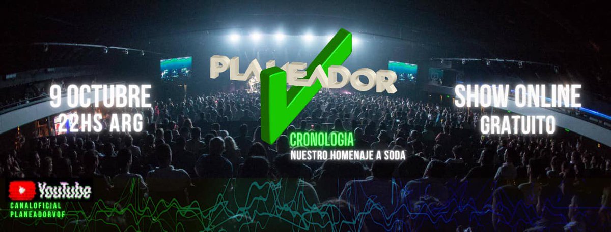 Este viernes 9 de octubre 22 hs, en el canal de youtube de Planeador V - Soda Stereo/Gustavo Cerati tenemos nuestro show CRONOLOGIA para que lo disfrutes