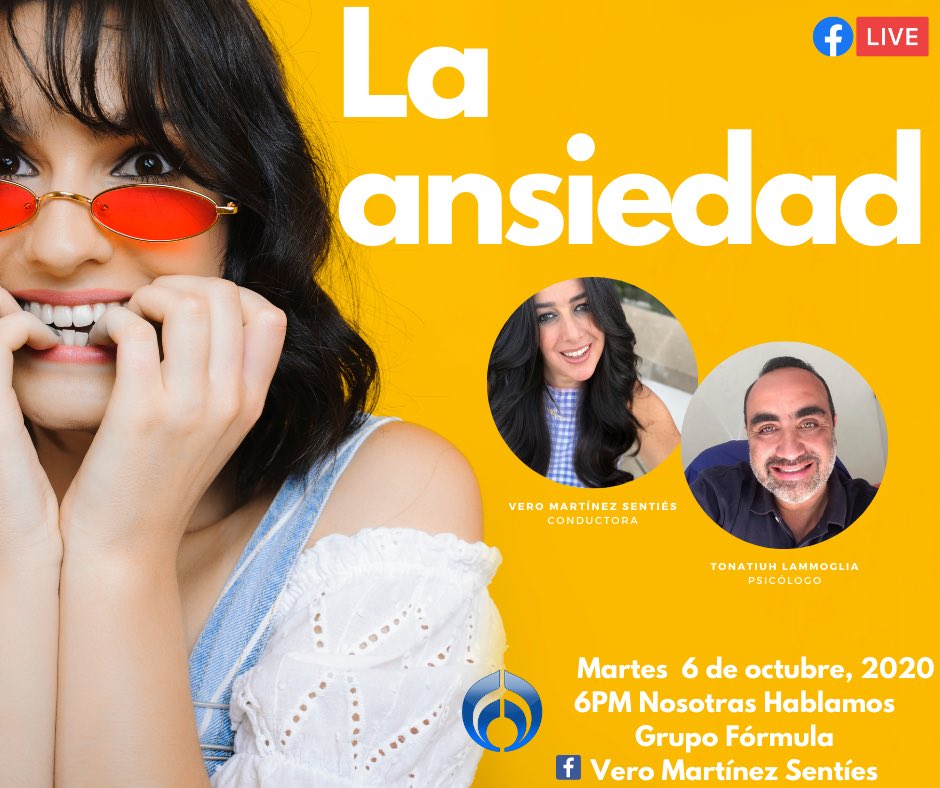 La ansiedad! A las 6 pm en <a href="/Radio_Formula/">Grupo Fórmula</a> con <a href="/tonalammoglia/">まき</a> y <a href="/Verohabla/">Verónica Mtz Sentíes</a> #ansiedad #estres #SaludMental #terapiadegrupo