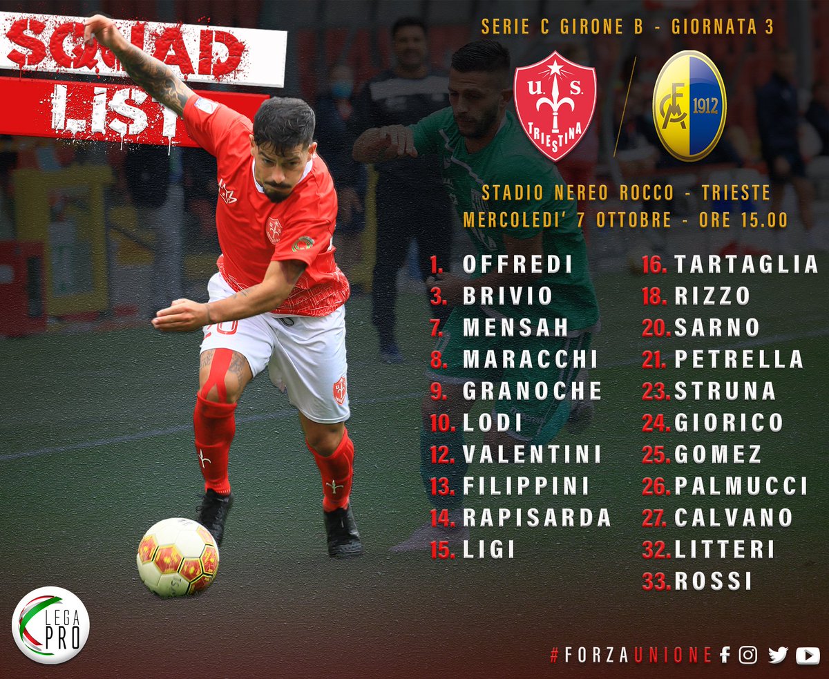 triestina1918's tweet photo. ⚽️ TRIESTINA - #MODENA: 2️⃣1️⃣ #ROSSOALABARDATI CONVOCATI ⚪️🔴

Prima chiamata ufficiale per Simone Calvano (maglia 27), Lorenzo Filippini (maglia 13) e Gianluca Litteri (maglia 32). Appuntamento con il calcio d'inizio domani al "Rocco" alle 15.00.

#ForzaUnione
#TriMod https://t.co/3Z8QIpOEkx